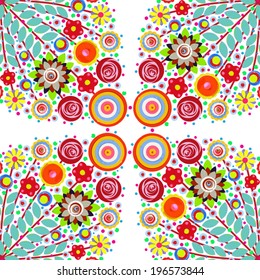 Summer flowers background, made of acrylic, watercolor, handmade, from original canvas art. Grunge paint texture with brush stroke effect. 3d shadows. Vector.