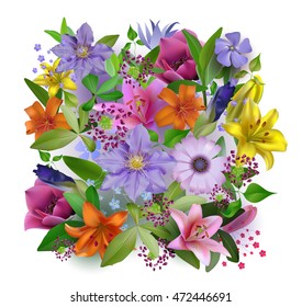 Summer flowers background.vector illustration Isolated on white background