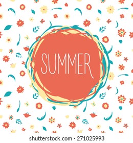 Summer flowers banner with a text.