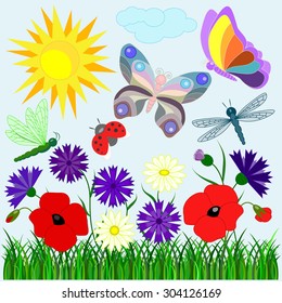 Summer Flowers Bugs Stock Vector (Royalty Free) 304126169 | Shutterstock