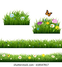 Summer Flowers With Butterfly Gradient Mesh, Vector Illustration