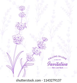 Summer flowers with calligraphy sign Invitation. Bunch of lavender flowers isolated over white background. Vector illustration.