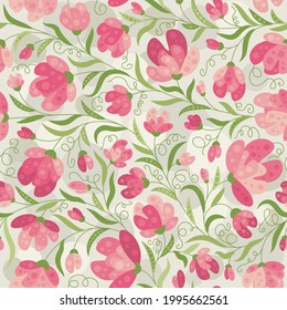 Summer flowers in flat style - vector seamless pattern. Background for fabric, textile, wallpaper, poster, web site, card, gift wrapping paper 