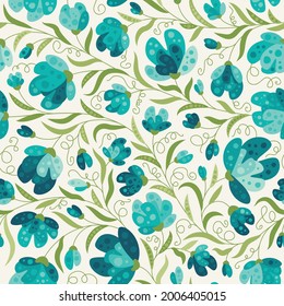 Summer flowers in flat style - vector seamless pattern. Background for fabric, textile, wallpaper, poster, web site, card, gift wrapping paper 