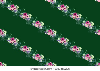 Summer flowers. Floral diagonal seamless background for textile or book covers, manufacturing, wallpapers, print, gift wrap and scrapbooking. Trendy colors millefleurs. Seamless delicate pattern.