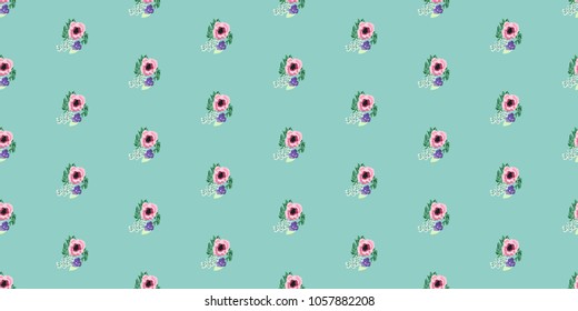 Summer flowers. Floral diagonal seamless background for textile or book covers, manufacturing, wallpapers, print, gift wrap and scrapbooking. Trendy colors millefleurs. Seamless delicate pattern.