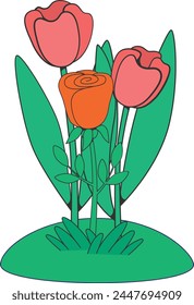 Summer Flowers Garden Retro Illustration