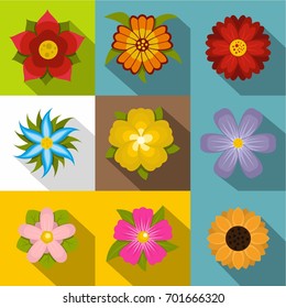 Summer flowers icons set. Flat set of 9 summer flowers vector icons for web isolated on white background