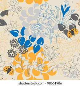 summer flowers and ladybugs