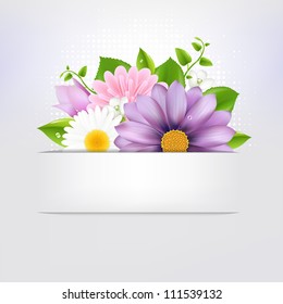 Summer Flowers With Leaf, Isolated On Grey Background, Vector Illustration
