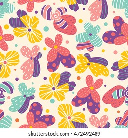 Summer flowers. Pansy flowers. Vector seamless pattern.
