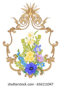Summer flowers: poppy, daffodil, anemone, violet, in botanical s