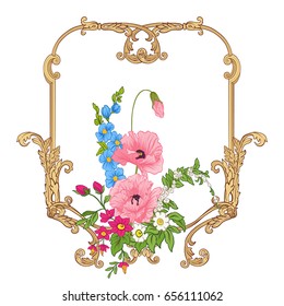 Summer flowers: poppy, daffodil, anemone, violet, in botanical s