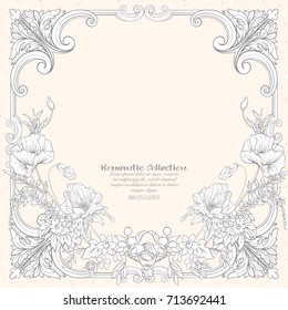 Summer flowers: poppy, daffodil, anemone, violet, in botanical s