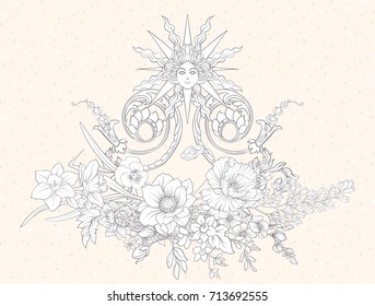 Summer flowers: poppy, daffodil, anemone, violet, in botanical s