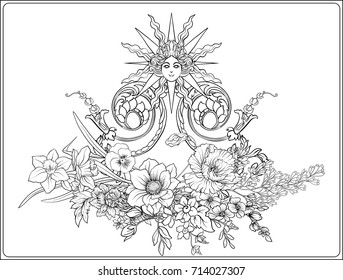 Summer flowers: poppy, daffodil, anemone, violet, botanical 