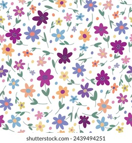 Summer flowers retro style vector seamless pattern