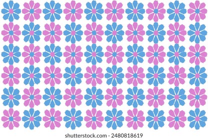 Summer Flowers seamless pattern in trendy Ikkat Folk style isolated white background. Template bed linen, textile, dress print design. African Floral ornament