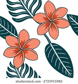 Summer flowers seamless pattern with tropical blooms and bright bold colors for an exotic vibrant feel concept as Exotic summer flowers pattern with tropical blooms and bold bright colors for an energetic summer vibe in Photo Stock Concept and empty space on the left side,no text --ar 7:2 --tile