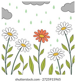Flores de verão padrão sem costura com flores de margarida vibrantes e acentos verdes frescos para uma primavera alegre como o conceito de design como padrão de flores de verão alegre com flores de margarida e acentos verdes perfeitos para designs de primavera vibrantes frescos no Photo Stock Concept e espaço vazio no lado esquerdo, sem texto —ar 7:2 —tile