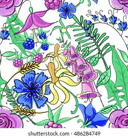 summer flowers seamless vector pattern