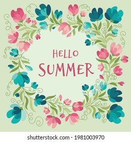 Summer flowers - vector frame, poster, banner, card, template. Summer mood. 