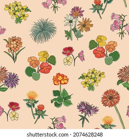 summer flowers vector seamless pattern