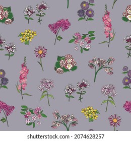 summer flowers vector seamless pattern