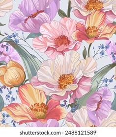 Summer flowers. Vector seamless pattern. 