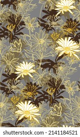 Summer flowers of wild chamomiles drawn by hand seamless swatch. Vector floral endless design in freehand style for textile, fabric, wallpaper, home decor, bedding, package.
