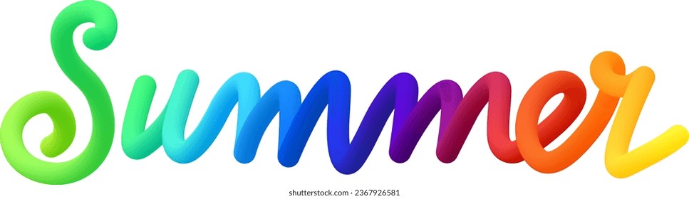 Summer fluid text with dynamic curved lines made of blended colorful circles. Vector illustration.