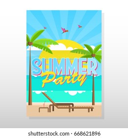 Summer Flyer or Brochure in Flat Style Design Vector