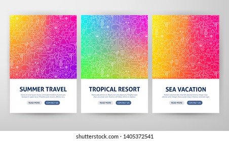 Summer Flyer Concepts. Vector Illustration of Outline Web Banner Design.