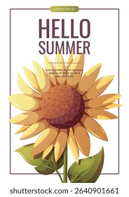 Summer flyer design with sunflower. Vector illustration for flyer, promo, banner.