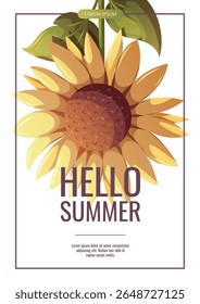Diseño de volante de verano con girasol. Ilustración vectorial para flyer, promo, Anuncio.	