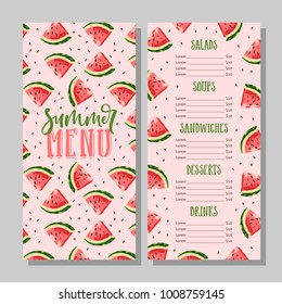 Summer flyer menu template with watermelon