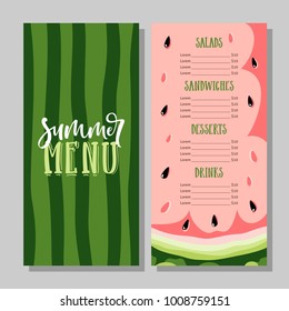 Summer flyer menu template with watermelon