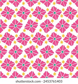 Summer folk art ornament. Vector seamless simple cute pattern with flowers. Scandinavian collection. Surface cover design. Fabric textile print.