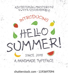  Summer  Font. Hand Made Typeface. Custom handwritten surfers alphabet. Original Letters and Numbers. Vector.