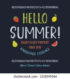  Summer  Font. Hand Made Typeface. Custom handwritten surfers alphabet. Original Letters and Numbers. Clean and Textured Versions Included. Vector.