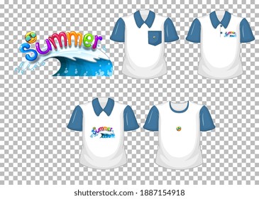 Summer font logo with many types of shirts on transparent background illustration