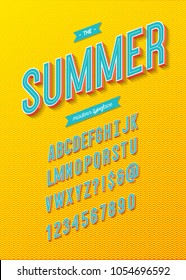 Summer font modern typography 3d alphabet sans serif style for party poster, greeting card, t shirt, sale banner, printing. Vector 10 eps