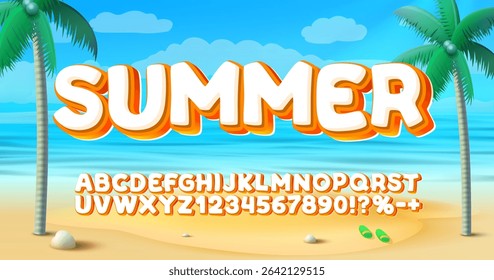 Summer font set collection, letters and numbers symbol. Vector illustration