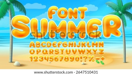 Summer font set collection, letters and numbers symbol. Vector illustration