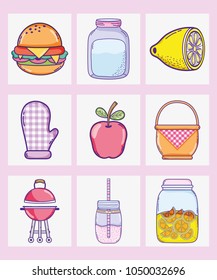 Summer food collection cartoons