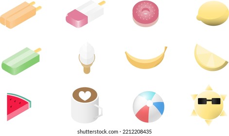 Summer food dessert vector icon set.