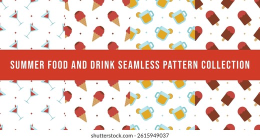 Summer food and drink seamless pattern collection set