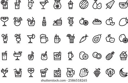 Summer food and drinks icons High-Quality Vector Icons Collection with Editable Stroke. Ideal for Professional and Creative Projects.