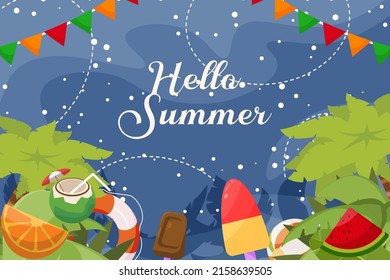 Fondo azul de elementos de la comida de verano