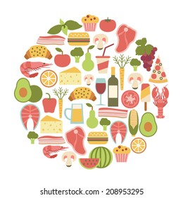 Summer Food Festival. Round Design Element With Food Icons